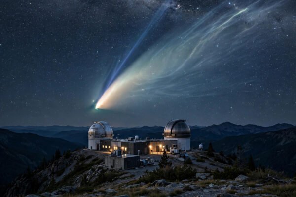 3I/ATLAS interstellar comet glowing coma and tail against starfield in deep space