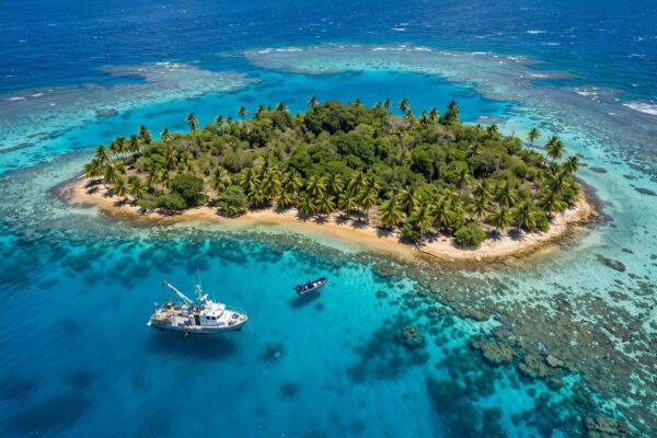 Aerial view of Nikumaroro lagoon where the Amelia Earhart Purdue expedition searched for Earhart's plane