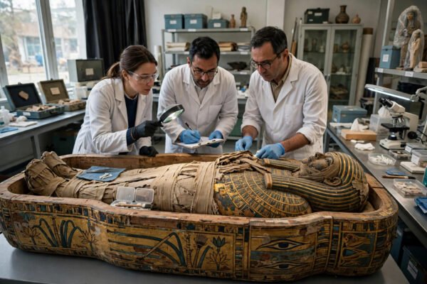 Ancient Egyptian mummy mud shell revealed by CT scan beneath linen wrappings