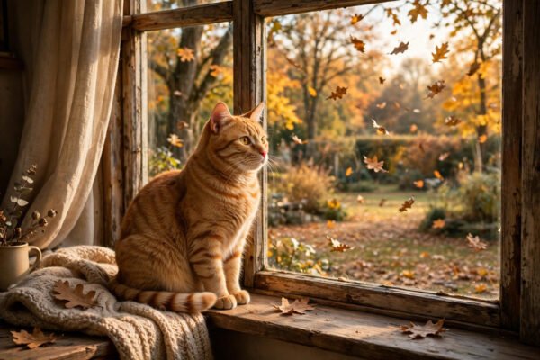 A ginger cat celebrating National Cat Day by a sunny window