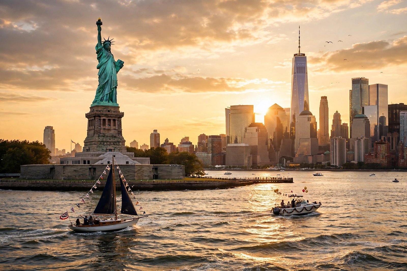 Statue of Liberty dedication anniversary view of the copper statue in New York Harbor