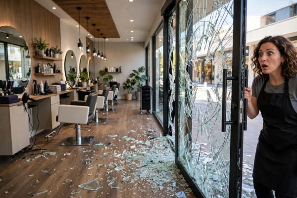 Texas salon glass door explodes leaving employee holding door knob