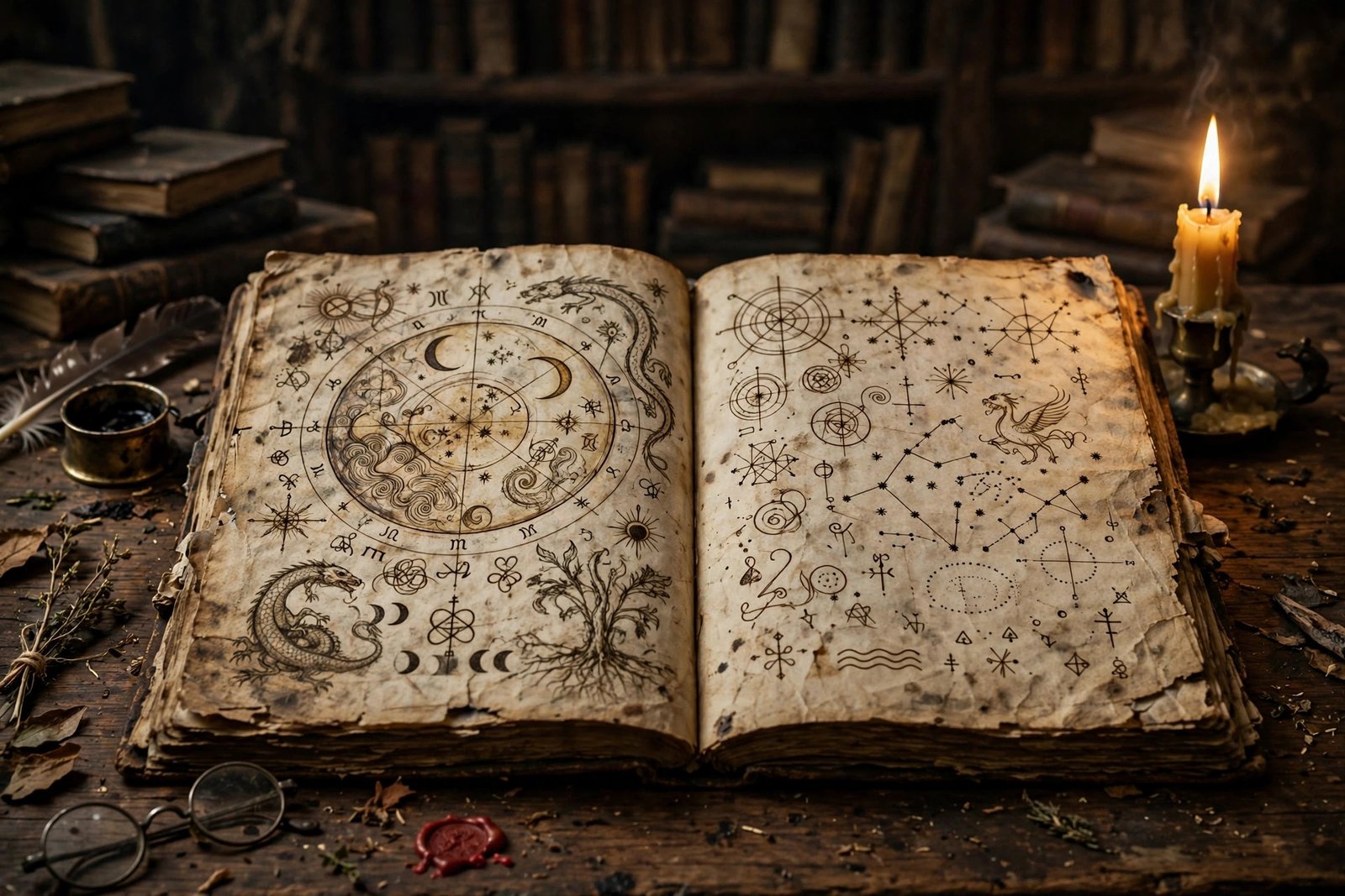Open pages of the Voynich manuscript showing its unknown script and strange illustrations, at the heart of the Voynich manuscript mystery